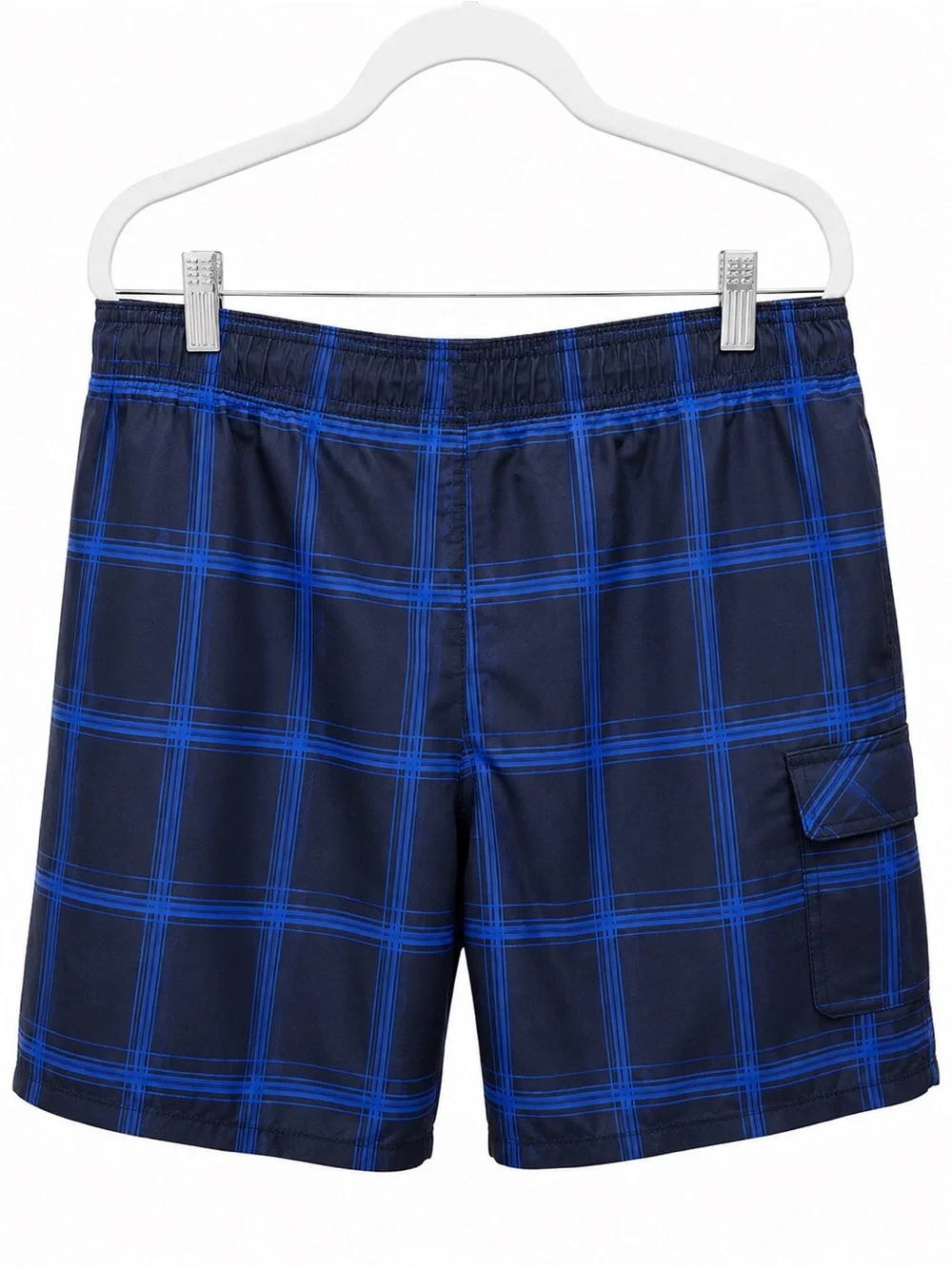 OP Men's Navy & Royal Blue Plaid Swim Trunks